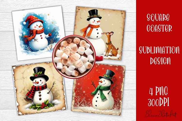 Vintage Christmas Sublimation, retro square Coaster Design