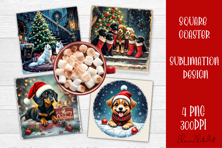 Vintage Christmas Sublimation, retro square Coaster Design
