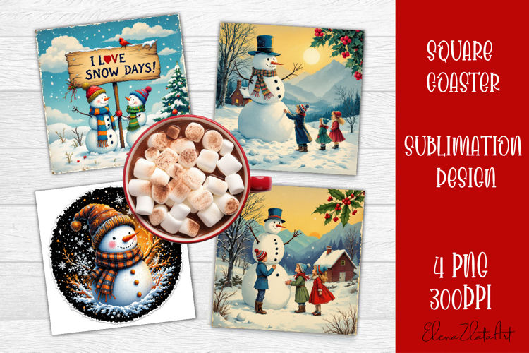 Vintage Christmas Sublimation, retro square Coaster Design