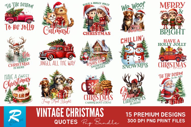 Vintage Christmas Sublimation Bundle, Christian PNG design