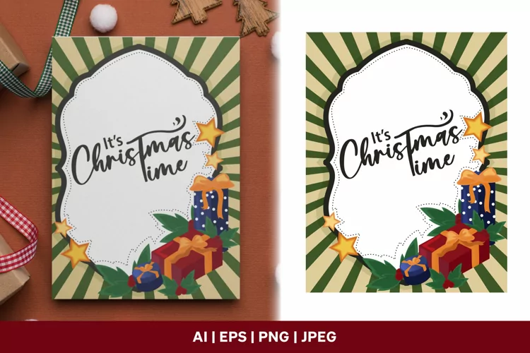 It's Christmas Time, A5 Greeting Card Printable Template