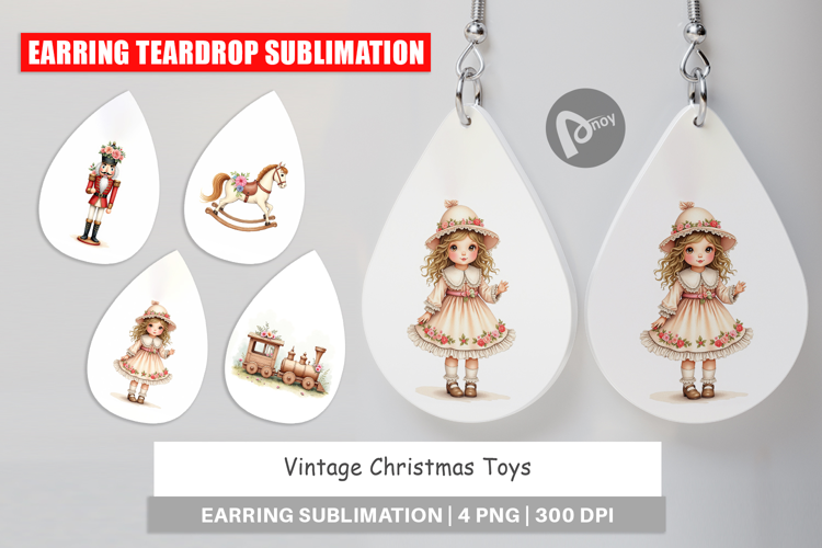 Earring Vintage Christmas Toys Watercolor
