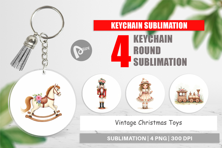 Keychain Vintage Christmas Toys Watercolor