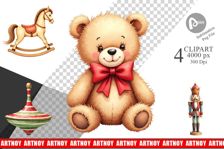 Vintage Christmas Toys Clipart