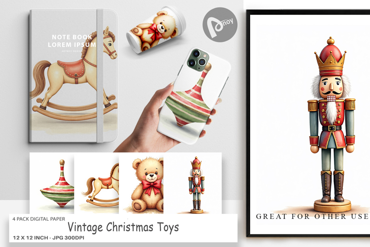 Vintage Christmas Toys Digital Paper