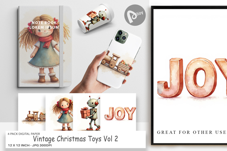 Vintage Christmas Toys Digital Paper
