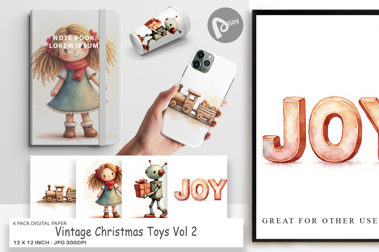 Vintage Christmas Toys Digital Paper