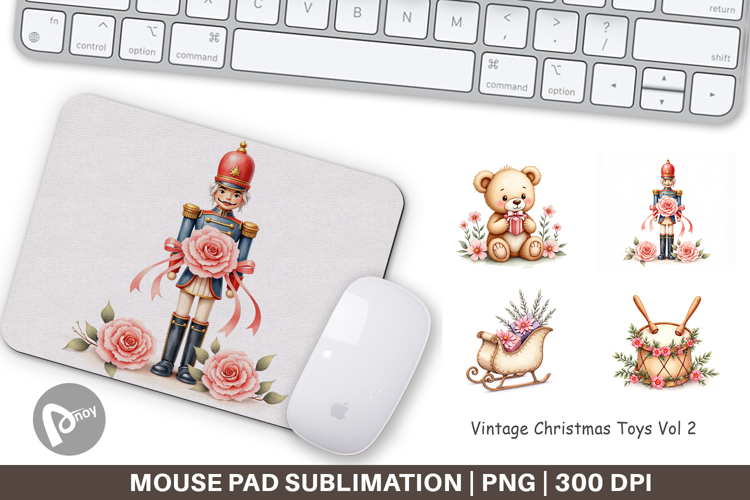 Mouse Pad Vintage Christmas Toys Watercolor