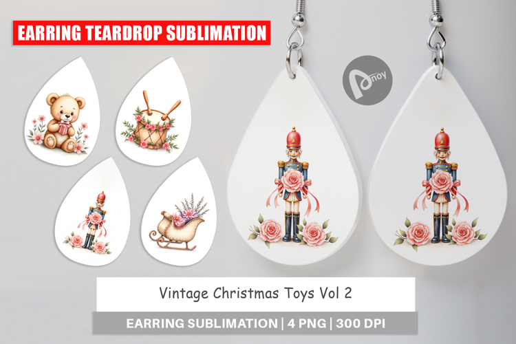 Earring Vintage Christmas Toys Watercolor