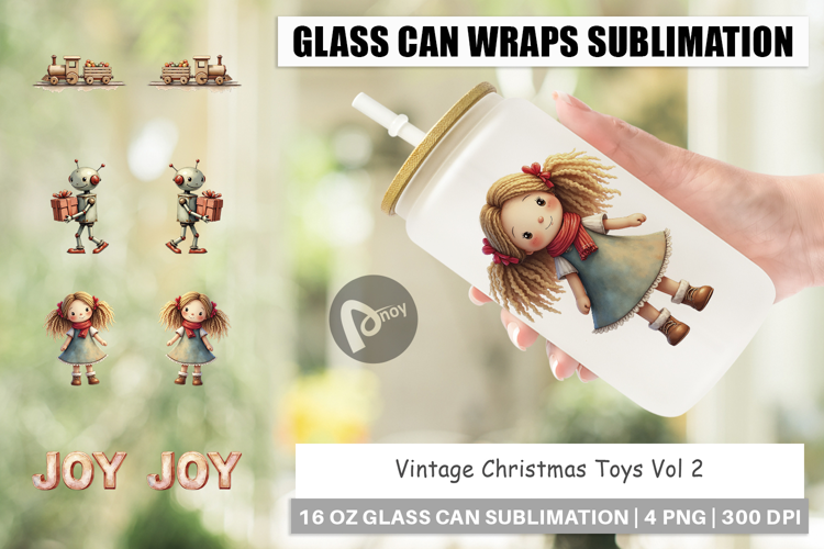 Vintage Christmas Toys Glass Can