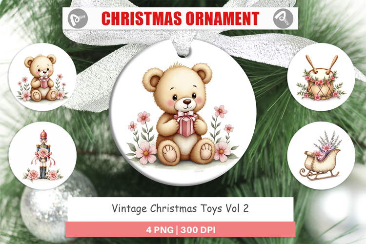 Ornament Vintage Christmas Toys Watercolor