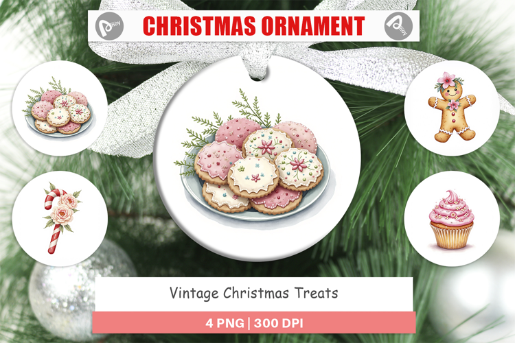 Ornament Vintage Christmas Treats Watercolor