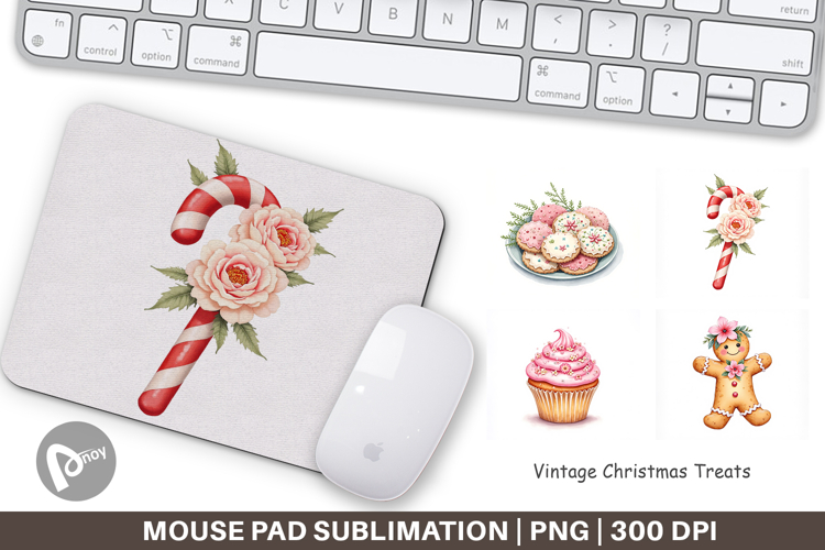 Mouse Pad Vintage Christmas Treats Watercolor
