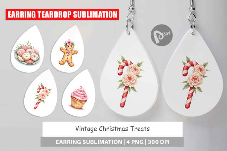 Earring Vintage Christmas Treats Watercolor