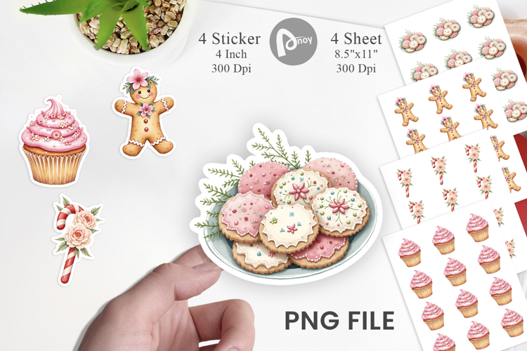 Sticker Vintage Christmas Treats Watercolor
