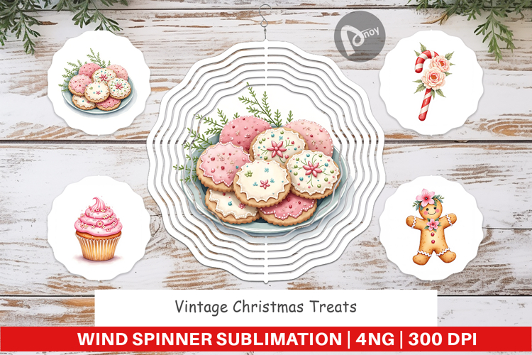 Wind Spinner Vintage Christmas Treats Watercolor