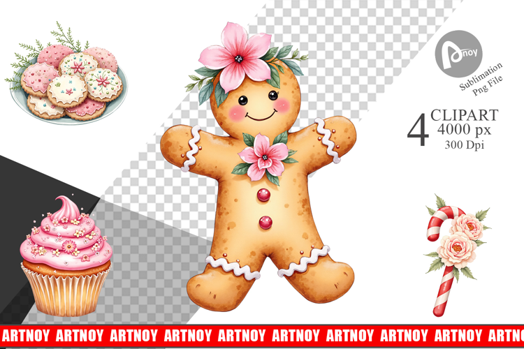 Clipart Vintage Christmas Treats Watercolor