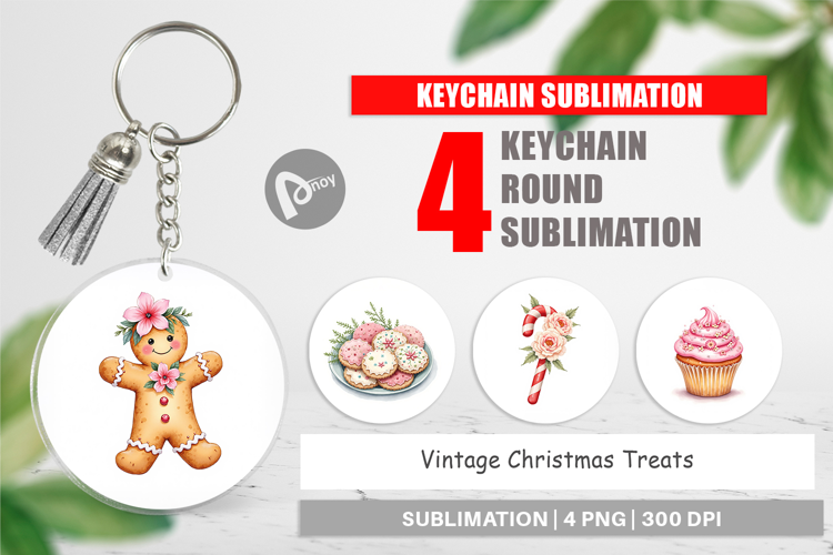 Keychain Vintage Christmas Treats Watercolor