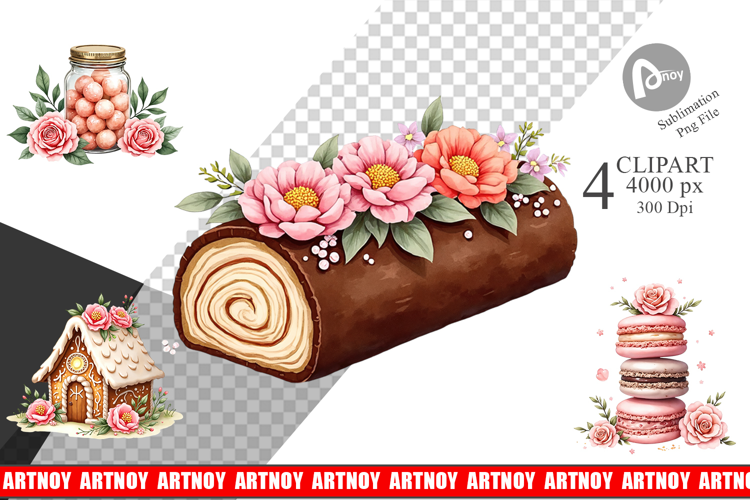 Clipart Vintage Christmas Treats Watercolor