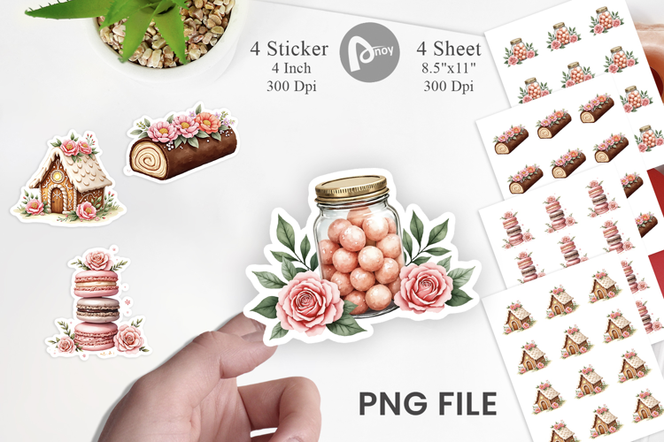 Sticker Vintage Christmas Treats Watercolor