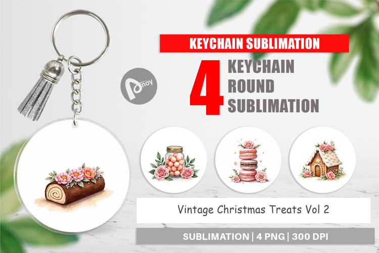 Keychain Vintage Christmas Treats Watercolor