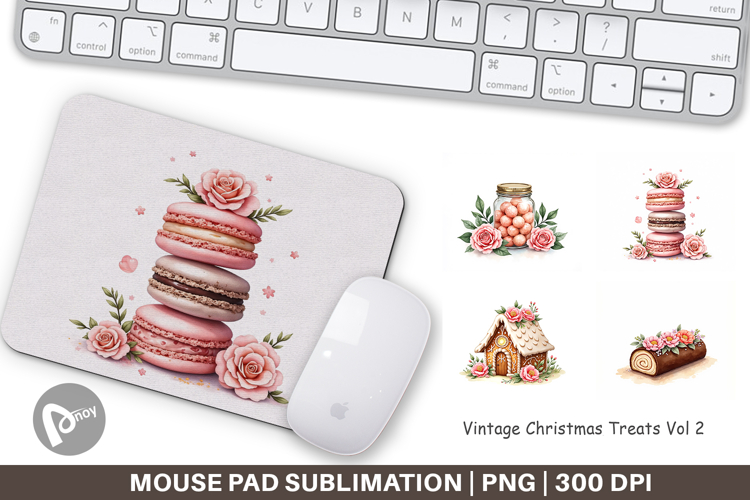 Mouse Pad Vintage Christmas Treats Watercolor