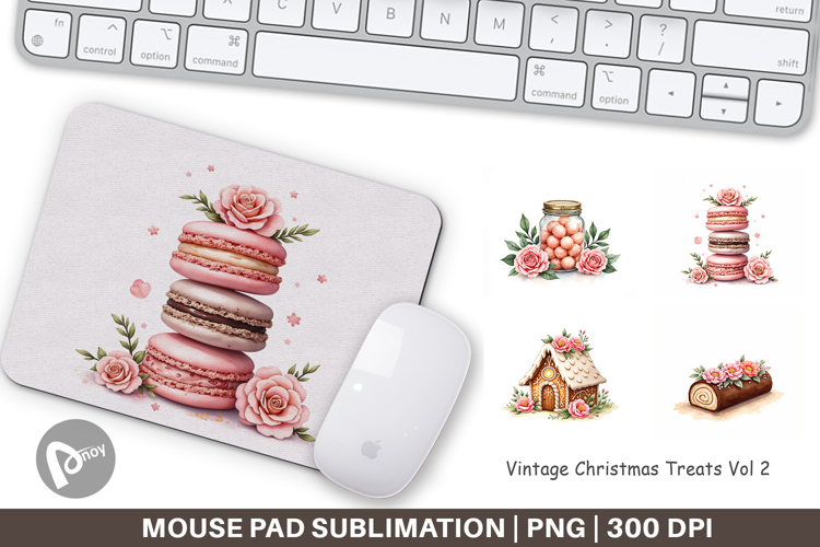 Mouse Pad Vintage Christmas Treats Watercolor