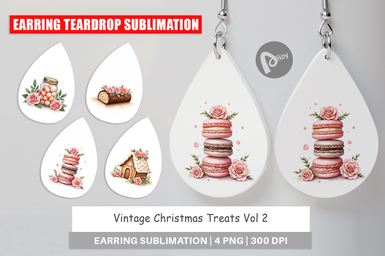 Earring Vintage Christmas Treats Watercolor