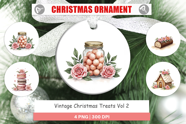 Ornament Vintage Christmas Treats Watercolor