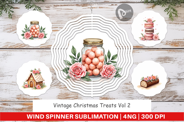 Wind Spinner Vintage Christmas Treats Watercolor