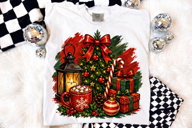 Vintage Christmas Tree Lantern Cocoa PNG, Holiday