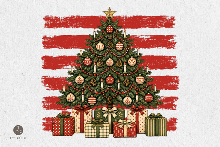 Vintage Christmas Tree PNG - Winter Sublimation Design
