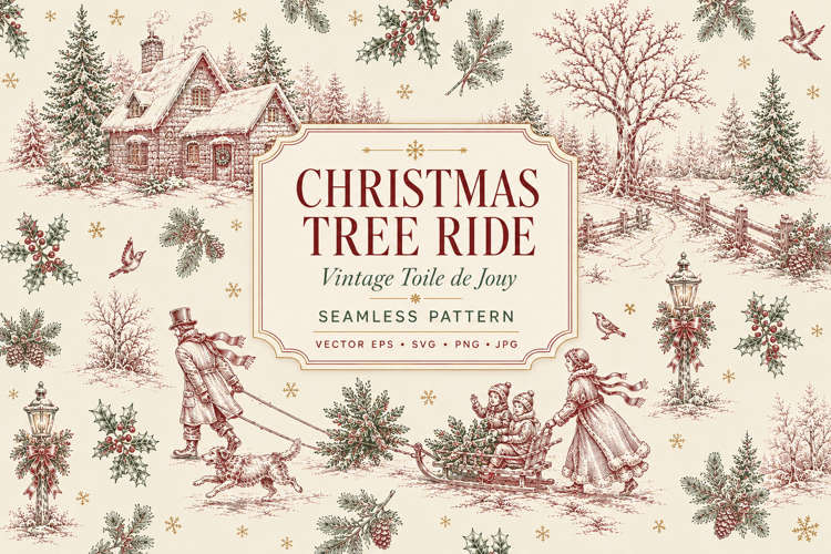 Vintage Christmas Tree Ride Seamless