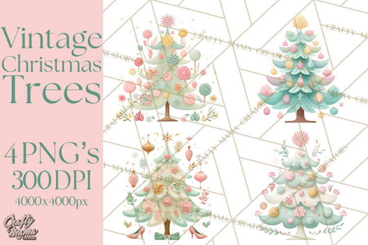 Vintage Christmas Tree PNG, Mid Century Holiday Clipart