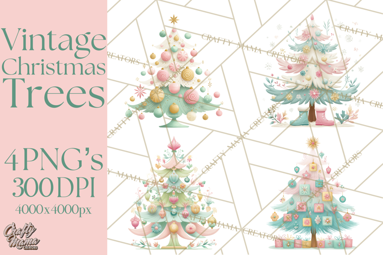 Vintage Christmas Tree PNG, Mid Century Holiday Clipart