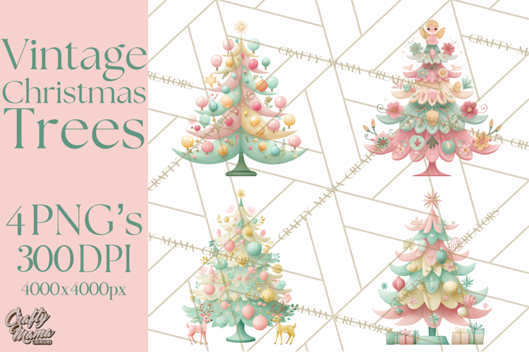 Vintage Christmas Tree PNG, Mid Century Holiday Clipart