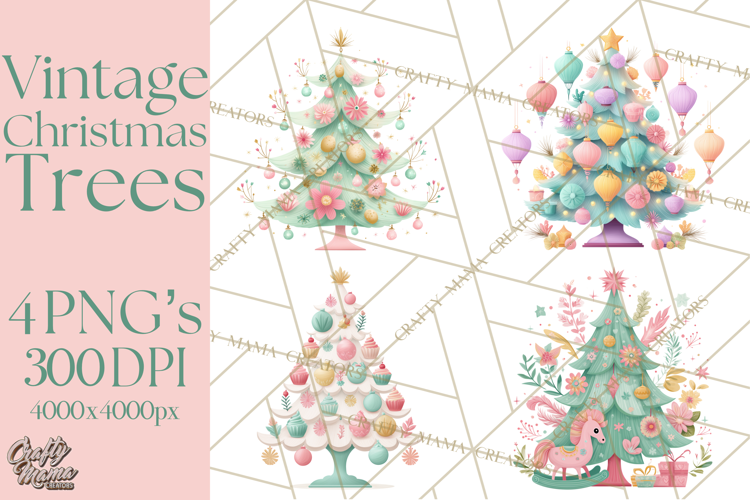 Vintage Christmas Tree PNG, Mid Century Holiday Clipart