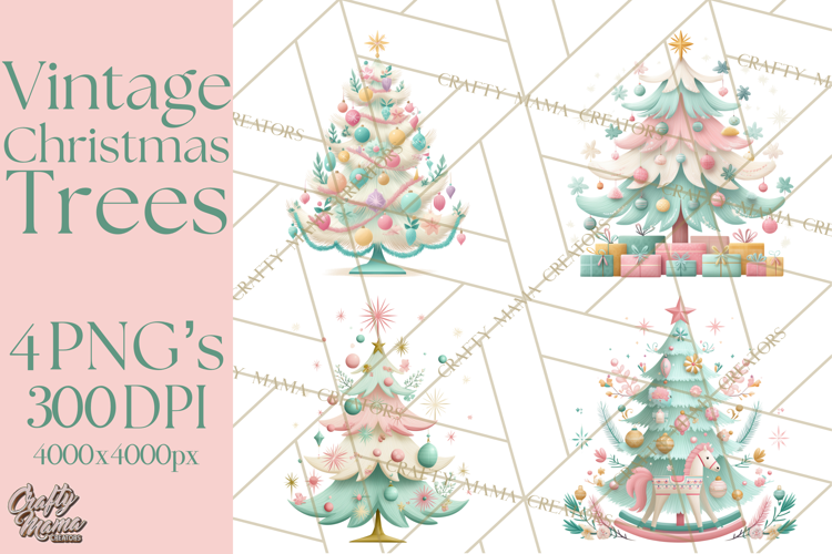 Vintage Christmas Tree PNG, Mid Century Holiday Clipart