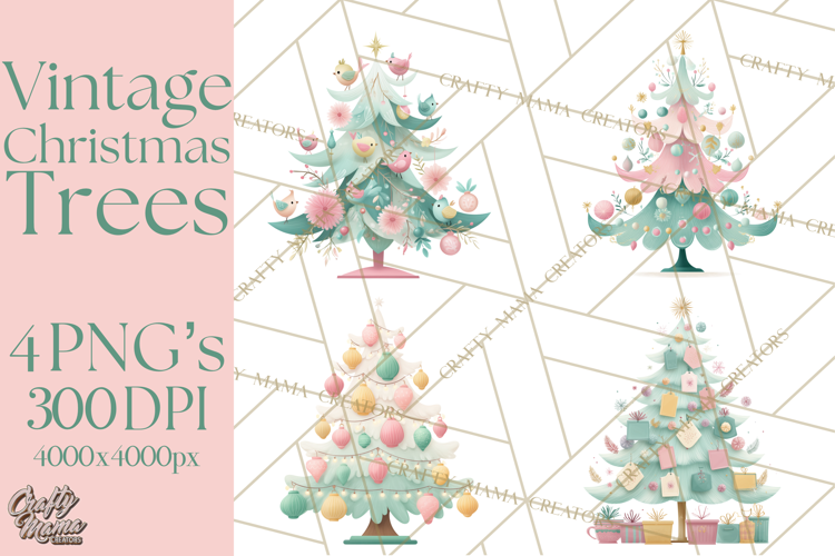 Vintage Christmas Tree PNG, Mid Century Holiday Clipart