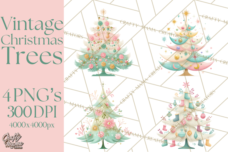 Vintage Christmas Tree PNG, Mid Century Holiday Clipart
