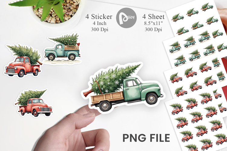 Vintage Christmas Truck Sticker