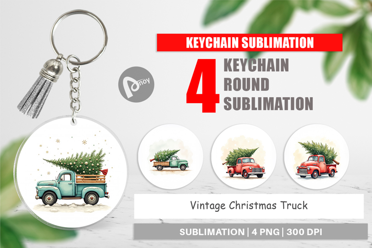 Vintage Christmas Truck Keychain