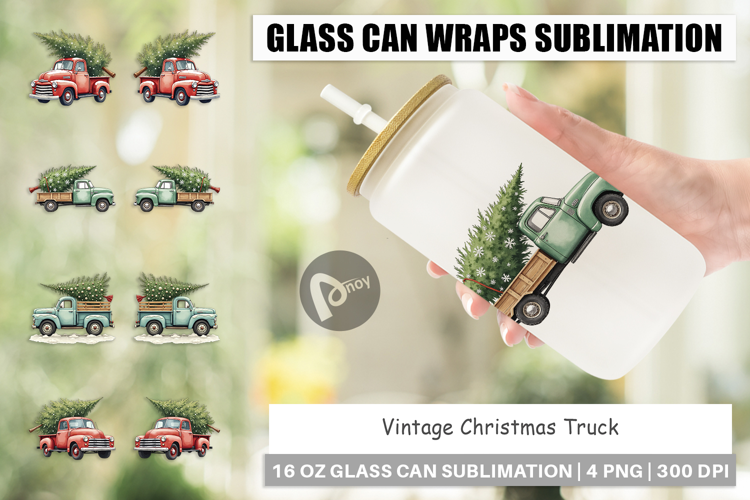 Vintage Christmas Truck Glass Can