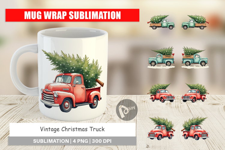 Vintage Christmas Truck Mug Wrap