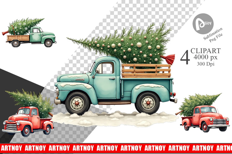 Vintage Christmas Truck Clipart