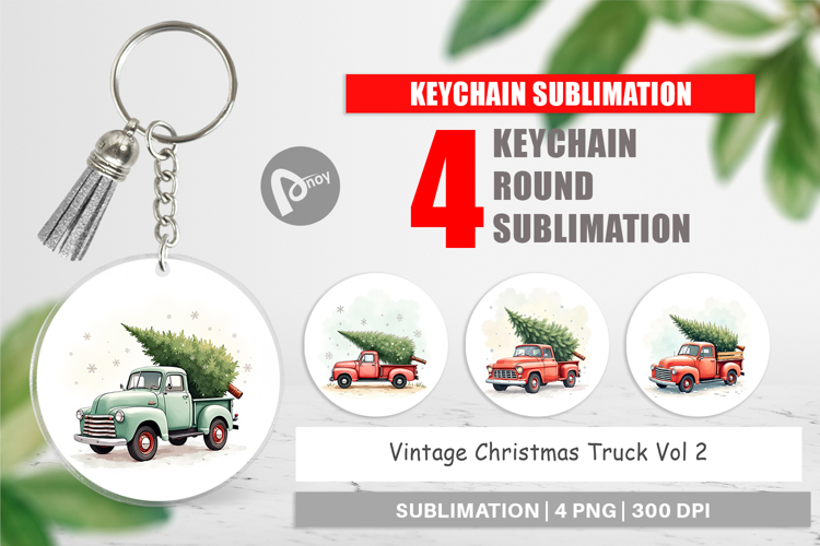 Vintage Christmas Truck Keychain