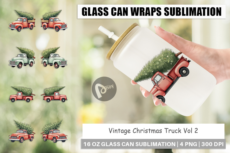 Vintage Christmas Truck Glass Can