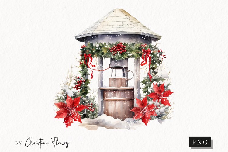 Vintage Festive Water Well Clipart | Christmas Clipart example image 1