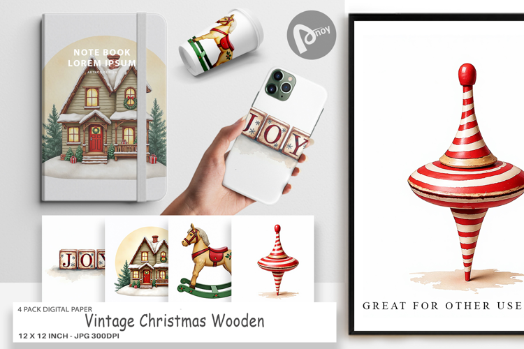 Christmas Wooden Toys Digital Paper