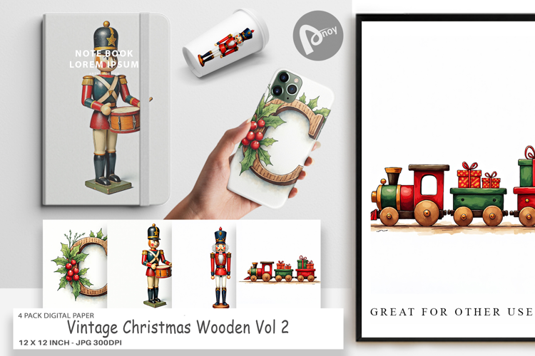 Christmas Wooden Toys Digital Paper